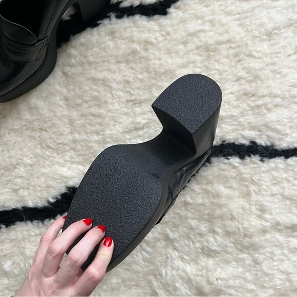 Free People Zoe Black Leather Chunky Platform Loafers - Picture 8 of 8